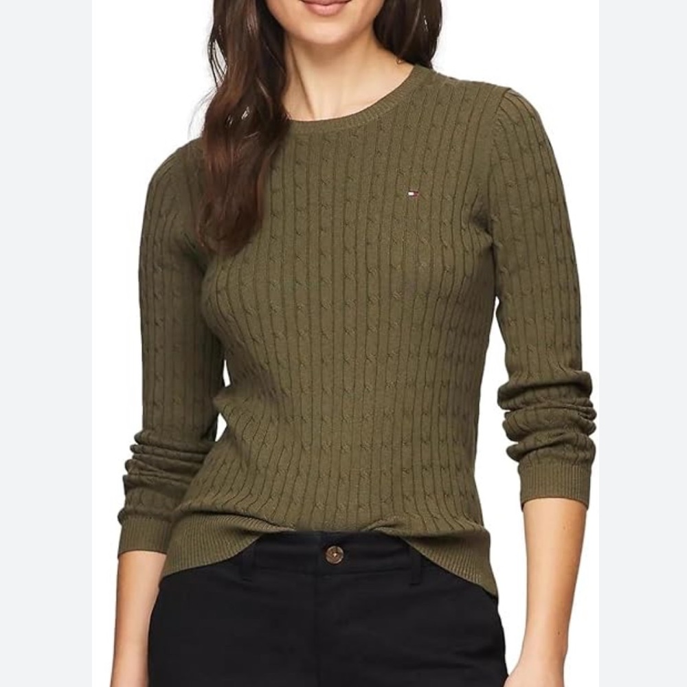 Tommy Hilfiger Green Long Sleeve Cable Knit Sweater Size L